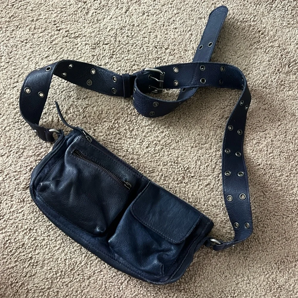 Free People Navy Crossbody Bag with Studded Strap